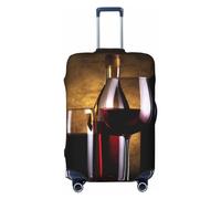 CSGJMYGS Three Wine Bottles and Glass Over Luggage Covers for Suitcase Washable Suitcase Cover Fashion Stretch Suitcase Protector Cover Anti-Scratch Baggage Covers Fit 18-32 Inch Luggage Large, Black,