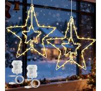 cshare Christmas Window Star Lights, 2 Pack 30cm Big Star Fairy Lights USB/Battery Operated with Timer Waterproof Twinkle Hanging Light for Wall Bedroom Indoor Outdoor Xmas Decorations-Warm White