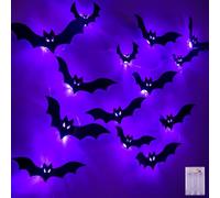 cshare Halloween Bats Wall Decor, 6M 20LED 3D Bat Stickers Battery String Lights with Timer, Halloween Decorations Lighted Stickers Lights Hanging Wall Luminous Glow Clings