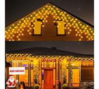 cshare Icicle Lights Outdoor, 20M 480LEDs Icicle Christmas Lights Mains Powered with Timer & Waterproof &Memory Hanging Fairy Light for Outside House Gutter Roof Wall Xmas Decorations-Warm White