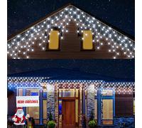 cshare Icicle Lights Outdoor, 20M 480LEDs Icicle Christmas Lights Mains Powered with Timer & Waterproof &Memory Hanging Fairy Light for Outside House Gutter Roof Wall Xmas Decorations-Cool White
