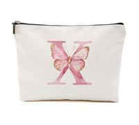 CSHVJ Initial Makeup Bag Floral Personalized Cosmetic Bag Monogrammed Gifts for Women Wedding Bridal Shower Gifts, Pink Butterfly, 9.62 * 7.42 Inches, X