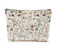 CSHVJ Retro Garden Flowers Makeup Bag Floral Botanical Cosmetic Bag Friendship Gifts for Women Aesthetic Zipper Pouch, Multicolor 045, 9.62 * 7.42 Inches