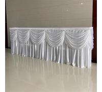 CSHWXY 10/20FT Optional Long Ice Silk Table Skirt Colorful Pleated Ruched Table Skirting With Swag for Wedding Birthday buffet table Decoration,White,H75 x W300CM(10FT)