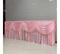 CSHWXY 10/20FT Optional Long Ice Silk Table Skirt Tablecloth Skirting With Top Swag Drape For Wedding Birthday buffet table Decoration,Pink,H75 x W300CM(10FT)
