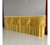 CSHWXY 10/20FT Optional Long Ice Silk Table Skirt Tablecloth Skirting With Top Swag Drape For Wedding Birthday buffet table Decoration,Gold,H75 x W600CM(20FT)