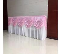 CSHWXY 10/20FT Optional Long Ice Silk Table Skirt Tablecloth Skirting With Top Swag Drape For Wedding Birthday buffet table Decoration,white and pink,H75 x W300CM(10FT)