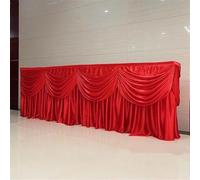 CSHWXY 10/20FT Optional Long Ice Silk Table Skirt Tablecloth Skirting With Top Swag Drape For Wedding Birthday buffet table Decoration,red,H75 x W300CM(10FT)