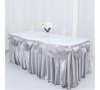 CSHWXY 10ft Silver Ice Silk Table Skirt Include Top Swag Drapery Banquet Wedding Tablecloth Skirting Event Party Decoration,Silver,21ft,6.3m Long