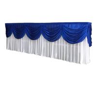 CSHWXY Gold Table Skirts Ice Silk Solid Beautiful Swag with Tassel Table Cloth Wedding Stage Party Decoration,White .Blue,W20ft x H31.5inch