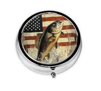 CSIVKEJ American Flag Bass Fish Print Round Pill Box 3 Compartment Decorative Pocket Purse Portable Mini Travel Medicine Holder Organizer