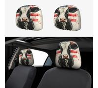 CSIVKEJ American Flag Cow Print Car Head Rest Covers 2 Piece Car Seat Headrest Protector Fit Most Vehicles Auto Interior Accessories