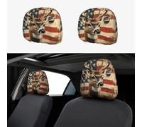 CSIVKEJ American Flag Deer Print Car Head Rest Covers 2 Piece Car Seat Headrest Protector Fit Most Vehicles Auto Interior Accessories