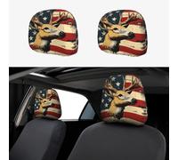 CSIVKEJ American Flag Deer Print Car Head Rest Covers 2 Piece Car Seat Headrest Protector Fit Most Vehicles Auto Interior Accessories