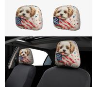 CSIVKEJ American Flag Dog Print Car Head Rest Covers 2 Piece Car Seat Headrest Protector Fit Most Vehicles Auto Interior Accessories