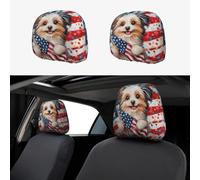CSIVKEJ American Flag Dog Print Car Head Rest Covers 2 Piece Car Seat Headrest Protector Fit Most Vehicles Auto Interior Accessories