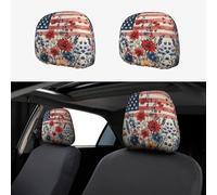 CSIVKEJ American Flag Floral Print Car Head Rest Covers 2 Piece Car Seat Headrest Protector Fit Most Vehicles Auto Interior Accessories