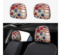 CSIVKEJ American Flag Floral Print Car Head Rest Covers 2 Piece Car Seat Headrest Protector Fit Most Vehicles Auto Interior Accessories