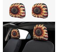 CSIVKEJ American Flag Sunflower Print Car Head Rest Covers 2 Piece Car Seat Headrest Protector Fit Most Vehicles Auto Interior Accessories