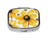 CSIVKEJ Bee Sunflower Print Square Pill Box 2 Compartment Decorative Pocket Purse Portable Mini Travel Medicine Holder Organizer