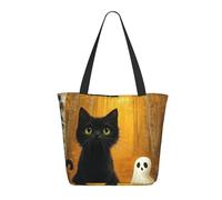 CSIVKEJ Black Cat Print Large Tote Bag For Women Portable Beach Bag Reusable Shopping Grocery Bags