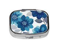 CSIVKEJ Blue Flower Print Square Pill Box 2 Compartment Decorative Pocket Purse Portable Mini Travel Medicine Holder Organizer