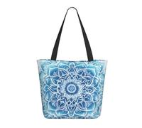 CSIVKEJ Blue Mandala Print Large Tote Bag For Women Portable Beach Bag Reusable Shopping Grocery Bags