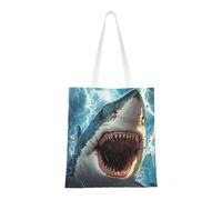 CSIVKEJ Blue Shark Print Canvas Tote Bag Women Casual Shoulder Bag Reusable Multipurpose Grocery Bag