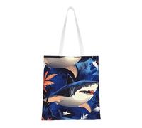 CSIVKEJ Blue Shark Print Canvas Tote Bag Women Casual Shoulder Bag Reusable Multipurpose Grocery Bag