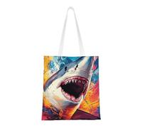 CSIVKEJ Blue Shark Print Canvas Tote Bag Women Casual Shoulder Bag Reusable Multipurpose Grocery Bag