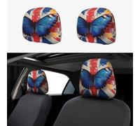 CSIVKEJ British Flag Butterfly Print Car Head Rest Covers 2 Piece Car Seat Headrest Protector Fit Most Vehicles Auto Interior Accessories