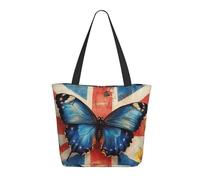 CSIVKEJ British Flag Butterfly Print Large Tote Bag For Women Portable Beach Bag Reusable Shopping Grocery Bags