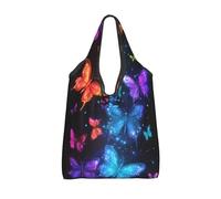 CSIVKEJ Butterflies Black Print Reusable Grocery Bags With Handles Folds Into A Small Pouch Washable Design
