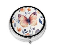 CSIVKEJ Butterfly and Flower Print Round Pill Box 3 Compartment Decorative Pocket Purse Portable Mini Travel Medicine Holder Organizer