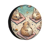 CSIVKEJ Capybara On Beach Print Spare Tire Cover Dust-Proof Wheel Tire Cover Fit Jeep,Trailer, Rv, Suv And Many Vehicle