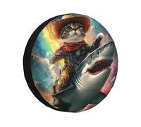 CSIVKEJ Cat Riding Shark Print Spare Tire Cover Dust-Proof Wheel Tire Cover Fit Jeep,Trailer, Rv, Suv And Many Vehicle
