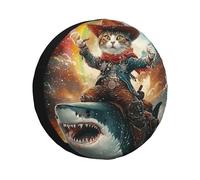 CSIVKEJ Cat Riding Shark Print Spare Tire Cover Dust-Proof Wheel Tire Cover Fit Jeep,Trailer, Rv, Suv And Many Vehicle