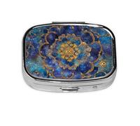 CSIVKEJ Coffee Blue Print Square Pill Box 2 Compartment Decorative Pocket Purse Portable Mini Travel Medicine Holder Organizer