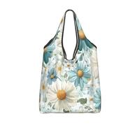 CSIVKEJ Colorful Beautiful Flowers Print Reusable Grocery Bags With Handles Folds Into A Small Pouch Washable Design