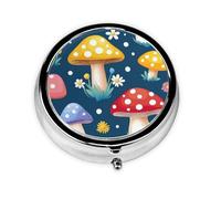 CSIVKEJ Colorful Mushroom Flowers Print Round Pill Box 3 Compartment Decorative Pocket Purse Portable Mini Travel Medicine Holder Organizer