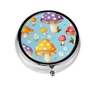 CSIVKEJ Colorful Mushroom Flowers Print Round Pill Box 3 Compartment Decorative Pocket Purse Portable Mini Travel Medicine Holder Organizer