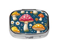 CSIVKEJ Colorful Mushroom Flowers Print Square Pill Box 2 Compartment Decorative Pocket Purse Portable Mini Travel Medicine Holder Organizer