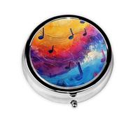 CSIVKEJ Colorful Music Notes Print Round Pill Box 3 Compartment Decorative Pocket Purse Portable Mini Travel Medicine Holder Organizer