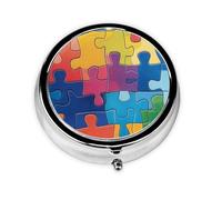 CSIVKEJ Colorful Puzzle Print Round Pill Box 3 Compartment Decorative Pocket Purse Portable Mini Travel Medicine Holder Organizer