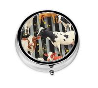 CSIVKEJ Cow Print Round Pill Box 3 Compartment Decorative Pocket Purse Portable Mini Travel Medicine Holder Organizer