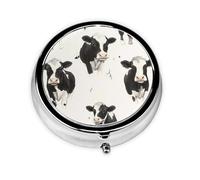 CSIVKEJ Cow Print Round Pill Box 3 Compartment Decorative Pocket Purse Portable Mini Travel Medicine Holder Organizer