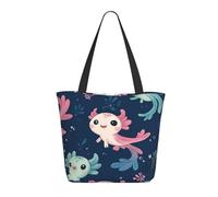 CSIVKEJ Cute Axolotl Print Large Tote Bag For Women Portable Beach Bag Reusable Shopping Grocery Bags