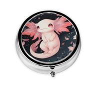 CSIVKEJ Cute Axolotl Print Round Pill Box 3 Compartment Decorative Pocket Purse Portable Mini Travel Medicine Holder Organizer