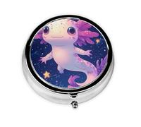 CSIVKEJ Cute Axolotl Print Round Pill Box 3 Compartment Decorative Pocket Purse Portable Mini Travel Medicine Holder Organizer
