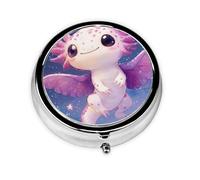 CSIVKEJ Cute Axolotl Print Round Pill Box 3 Compartment Decorative Pocket Purse Portable Mini Travel Medicine Holder Organizer